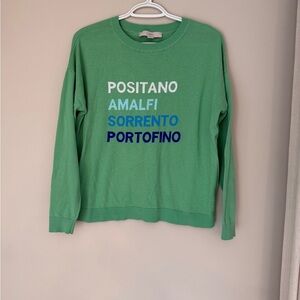 LOFT Women’s lightweight Green Sweater featuring 4 Italian cities. SZ M